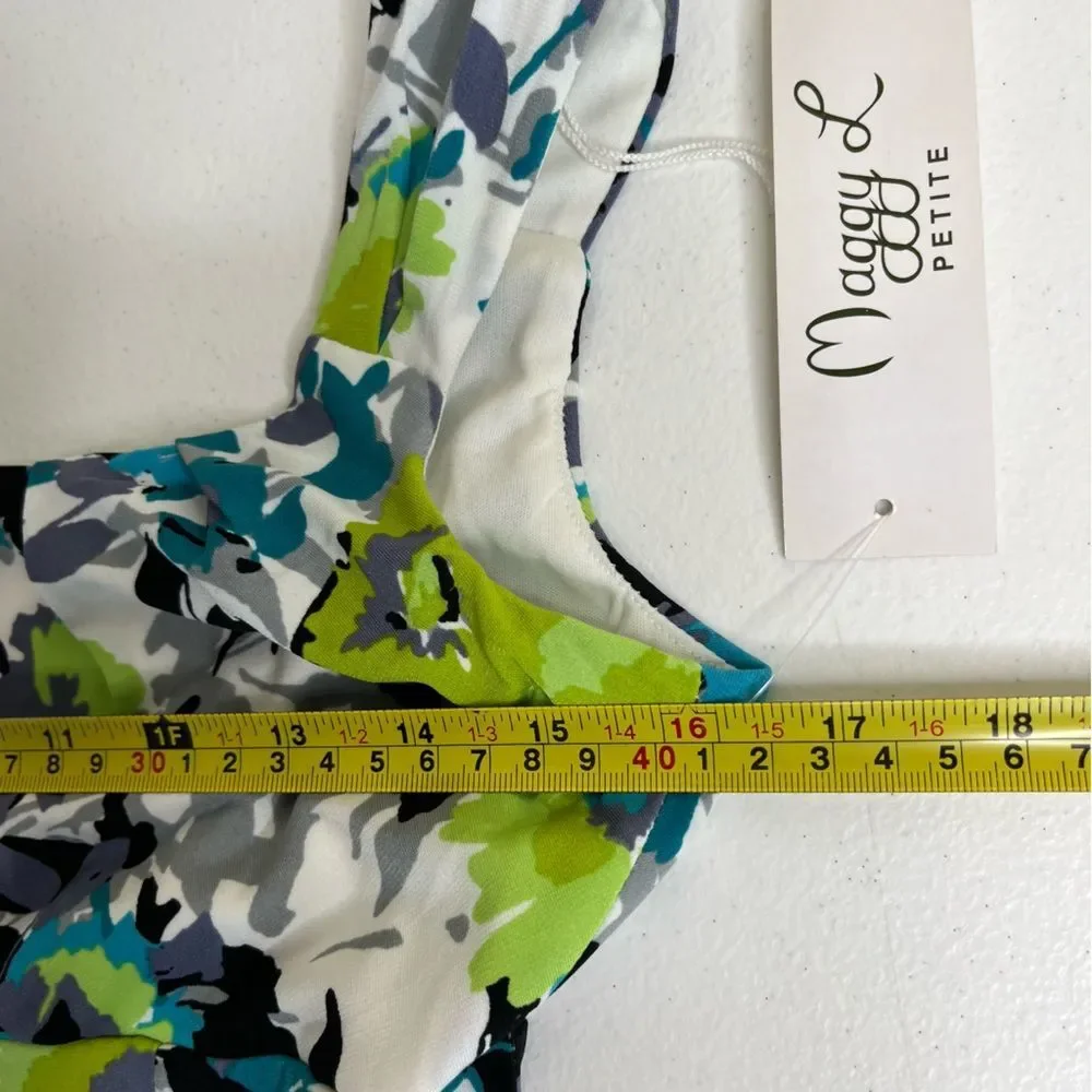 NWT Maggy L Petite White Green Abstract Floral Print Sleeveless Dress Women 4P